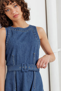 POET’S MUSE DENIM WOVEN MIDI DRESS