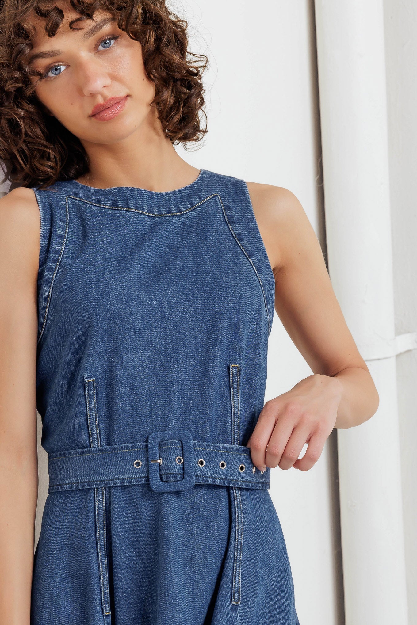 POET’S MUSE DENIM WOVEN MIDI DRESS