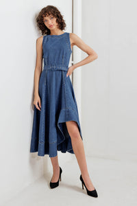 POET’S MUSE DENIM WOVEN MIDI DRESS