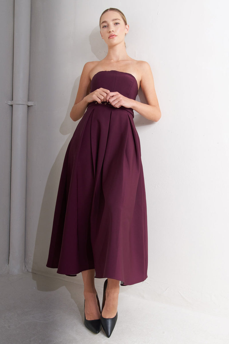 OPERA WINE WOVEN MIDI DRESS