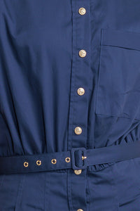 CINCHED COUTURE WOVEN MIDI DRESS