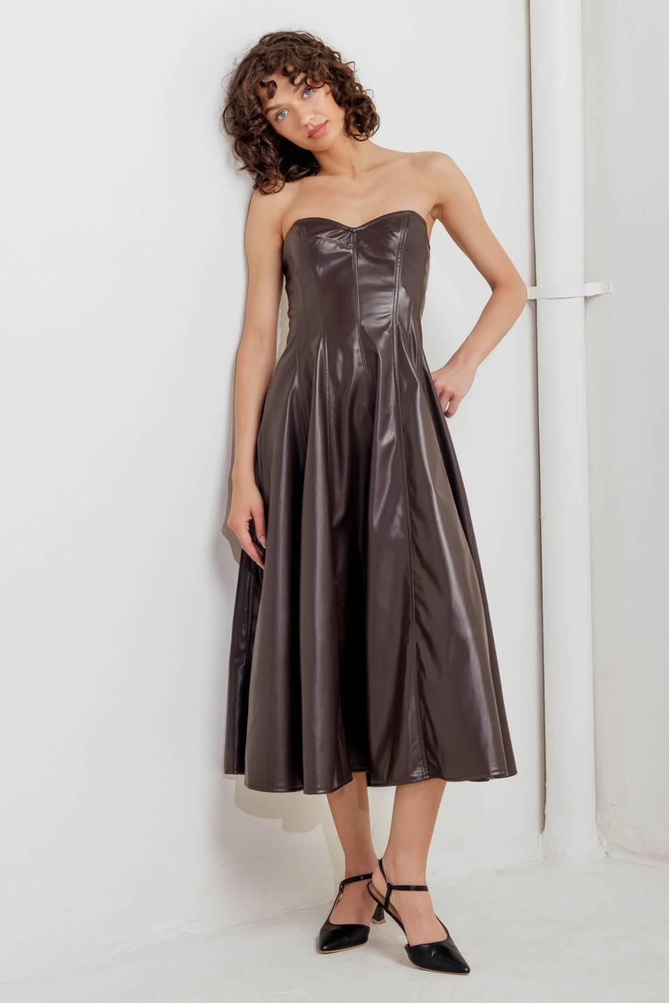 Espresso Diva Faux Leather Midi Dress Espresso Diva Faux Leather Midi Dress