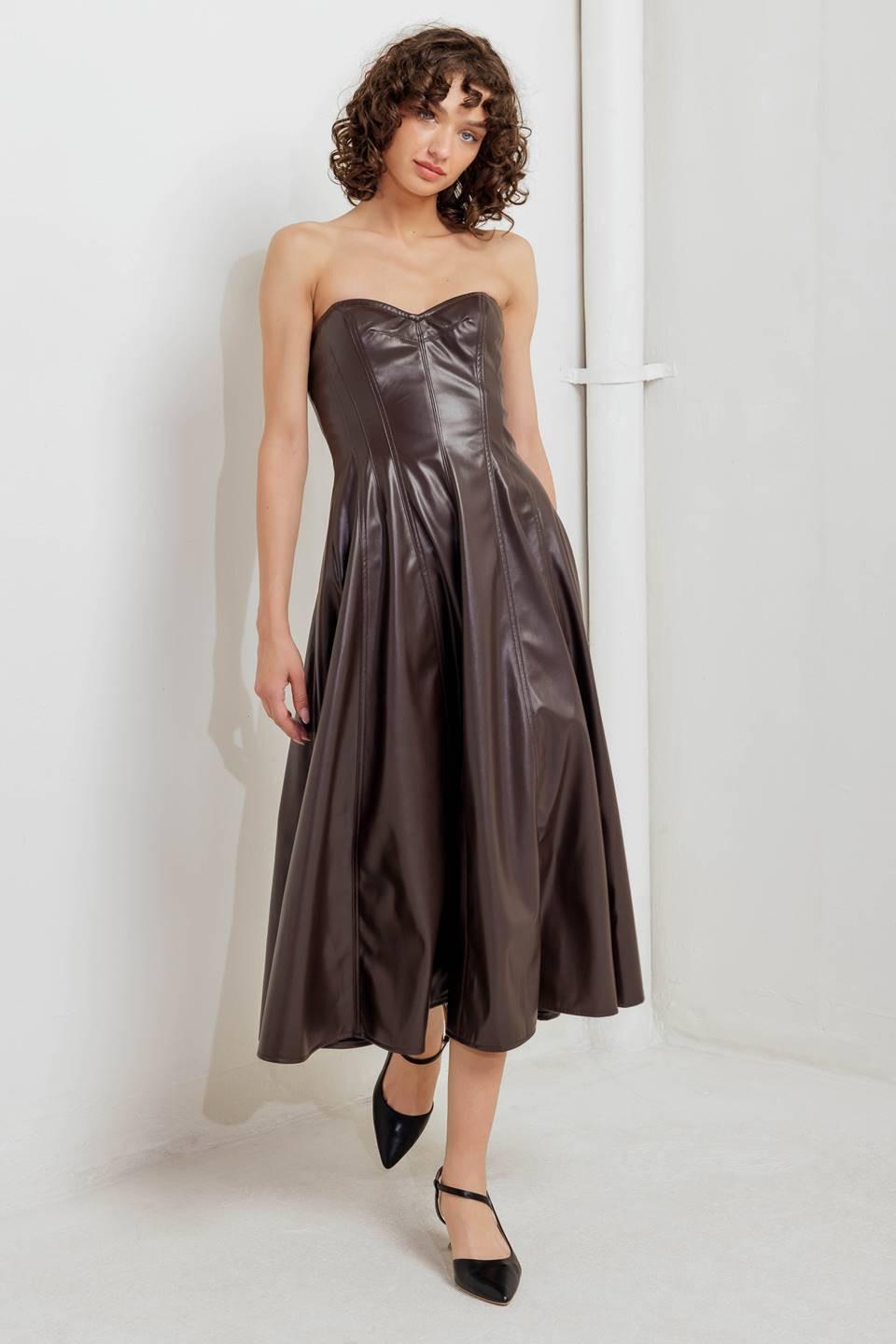 Espresso Diva Faux Leather Midi Dress Espresso Diva Faux Leather Midi Dress