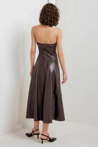 ESPRESSO DIVA FAUX LEATHER MIDI DRESS
