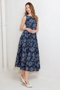 DUSK ROSE WOVEN DENIM MIDI DRESS