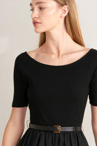SADDLE BREEZE BLACK MIDI DRESS