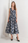 LUX BLOOMING WOVEN JACQUARD MIDI DRESS
