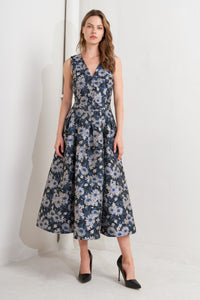 LUX BLOOMING WOVEN JACQUARD MIDI DRESS