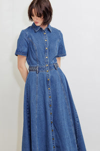 HIDDEN SMILE DENIM MIDI RESS