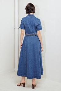HIDDEN SMILE DENIM MIDI RESS