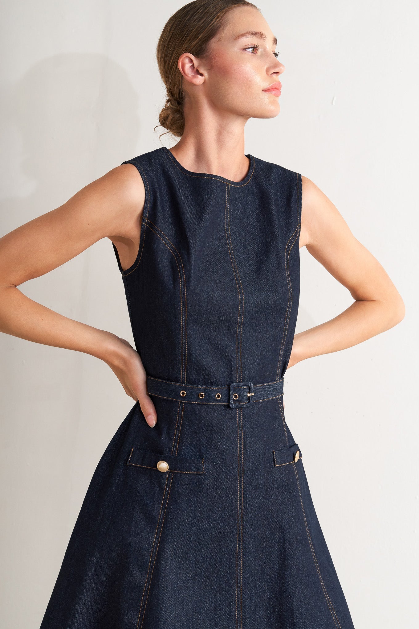 MODERN DARK DENIM MIDI DRESS