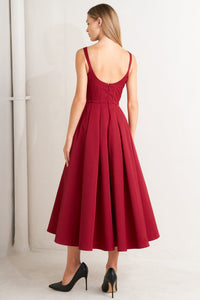 CRIMSON TWIRL WOVEN MIDI DRESS