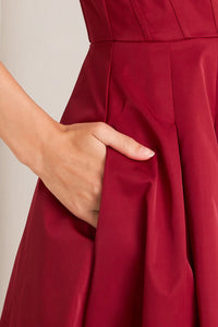 CRIMSON TWIRL WOVEN MIDI DRESS