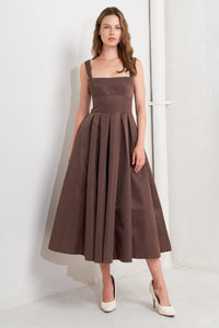 CHOCOLATE SYMPHONY WOVEN MIDI DRESS