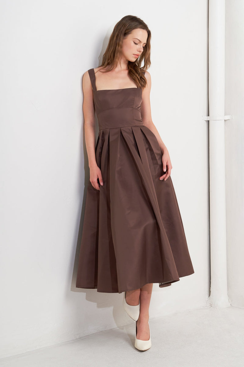 CHOCOLATE SYMPHONY WOVEN MIDI DRESS