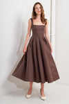 CHOCOLATE SYMPHONY WOVEN MIDI DRESS