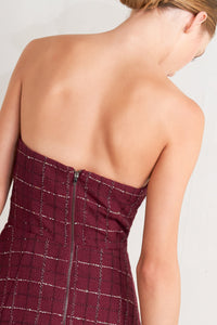 TWEED DOLL WINE WOVEN MINI DRESS