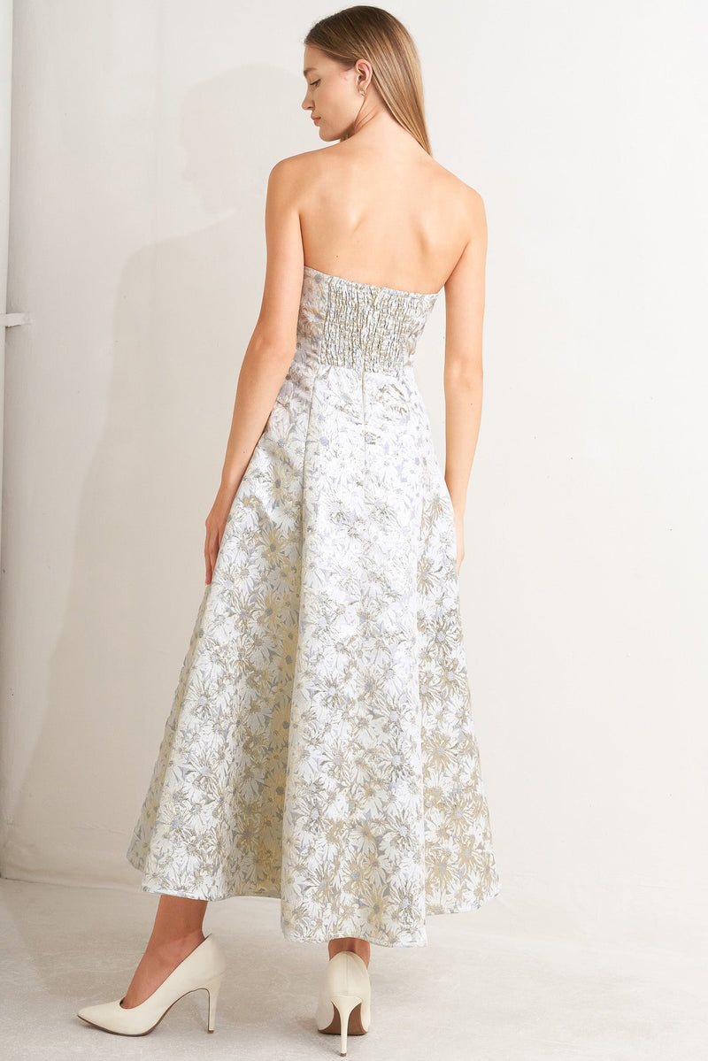 PASTEL BLOOM WOVEN JACQUARD MIDI DRESS