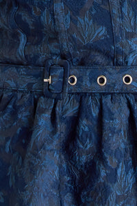 NAVY ROMANCE WOVEN JACQUARD MINI DRESS