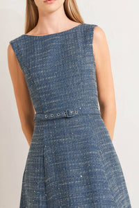 VINTAGE VIBE BOUCLÉ WOVEN TWEED MIDI DRESS