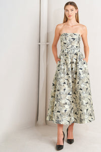 STONE LEAF WOVEN MIDI DRESS