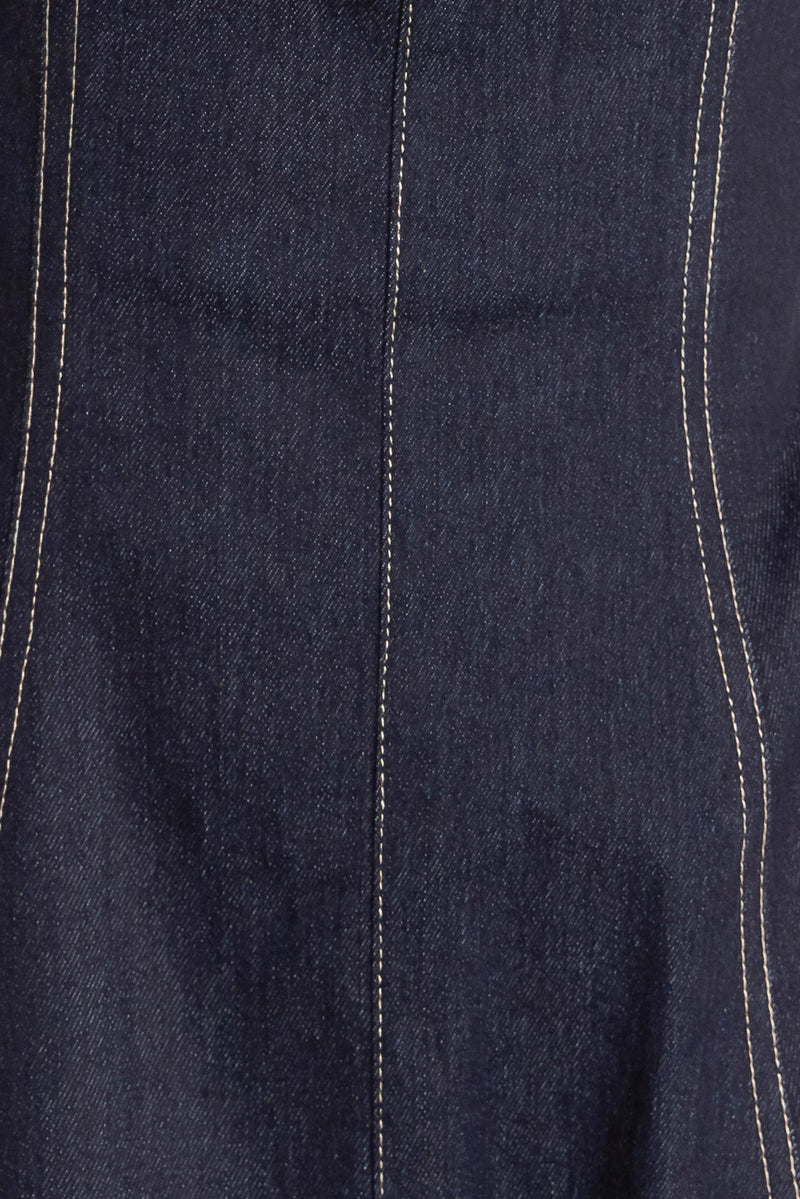 RAW ELEGANCE DENIM MIDI DRESS