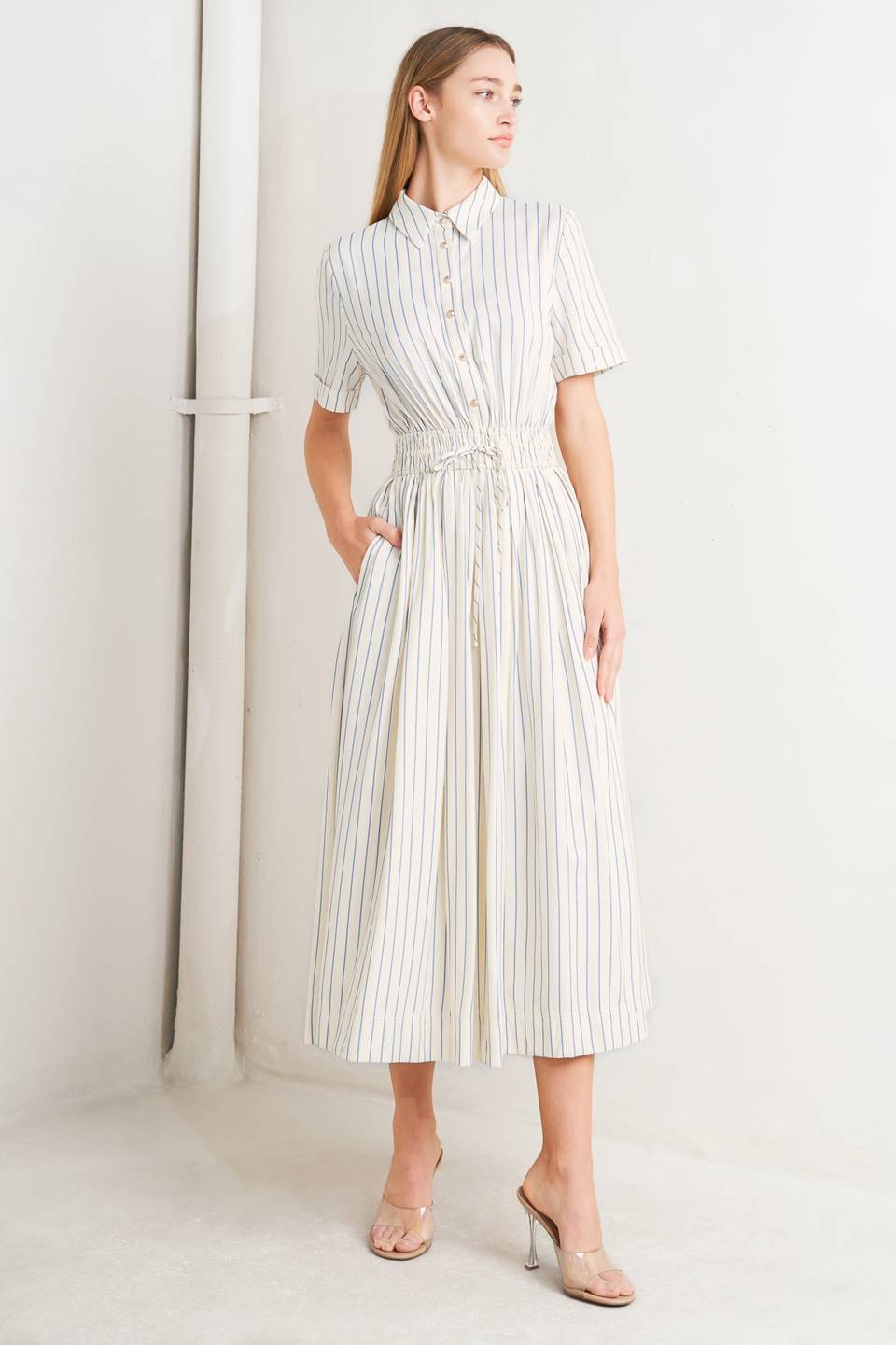 SUNDAY STRIPE WOVEN MIDI DRESS