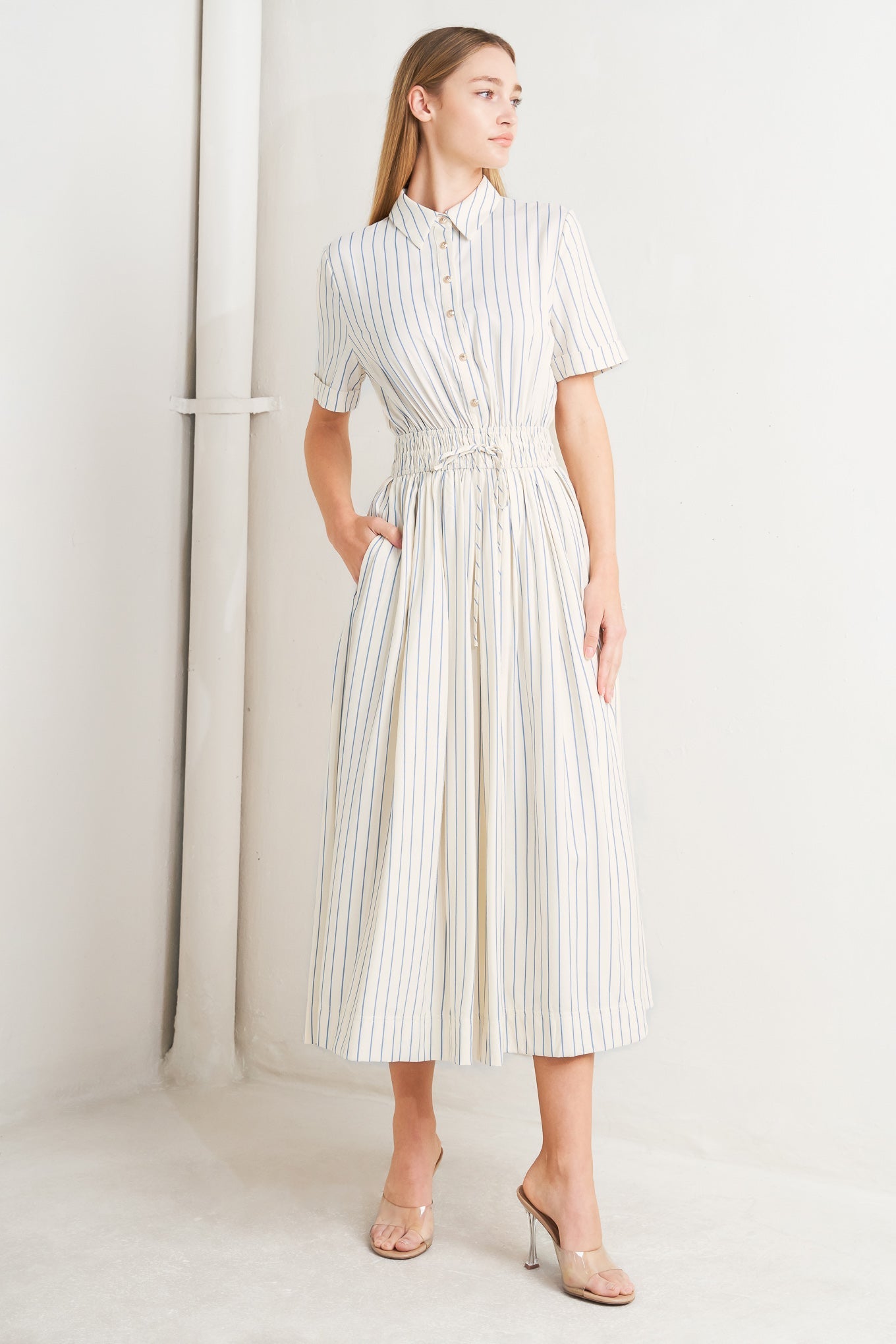 SUNDAY STRIPE WOVEN MIDI DRESS