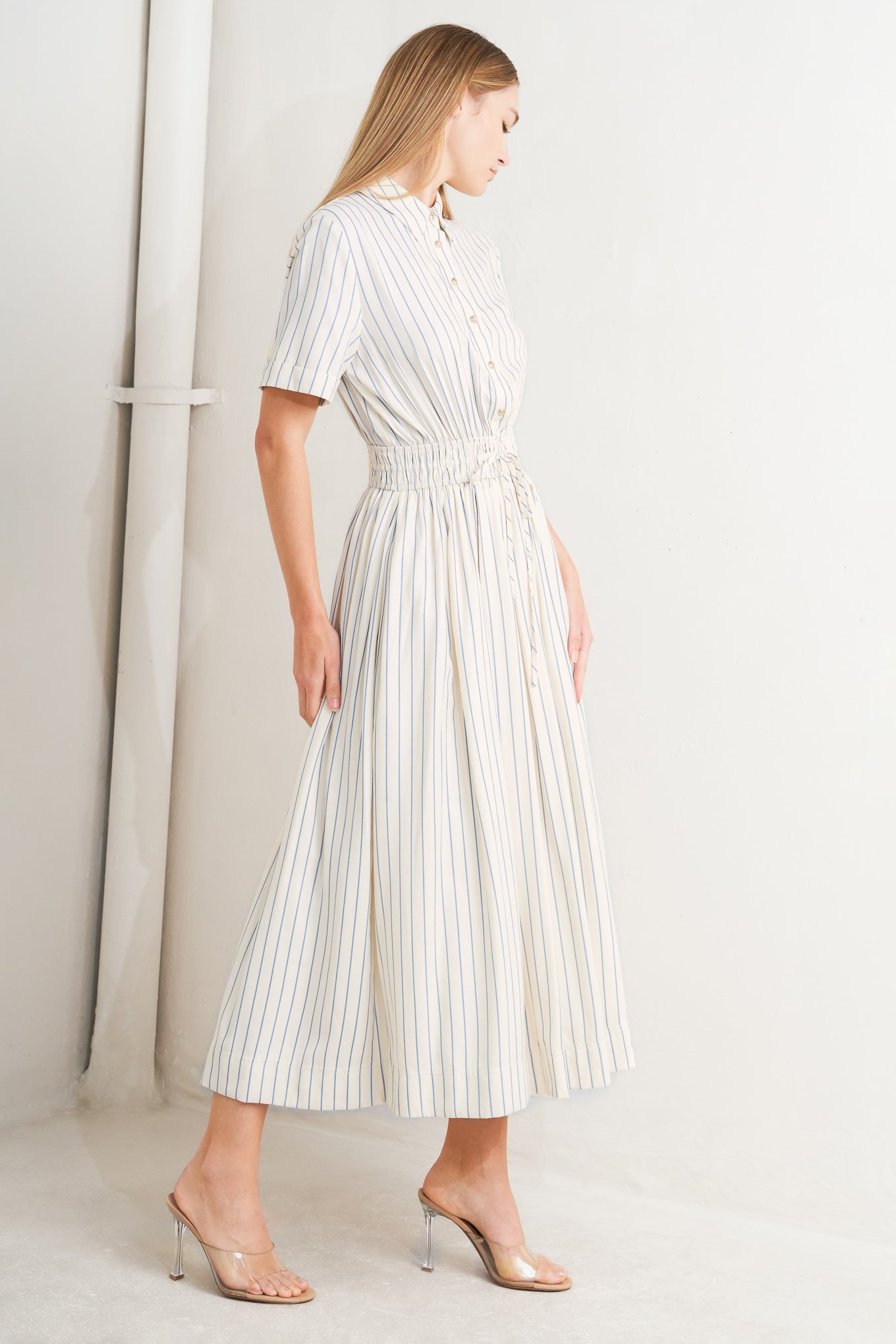 SUNDAY STRIPE WOVEN MIDI DRESS