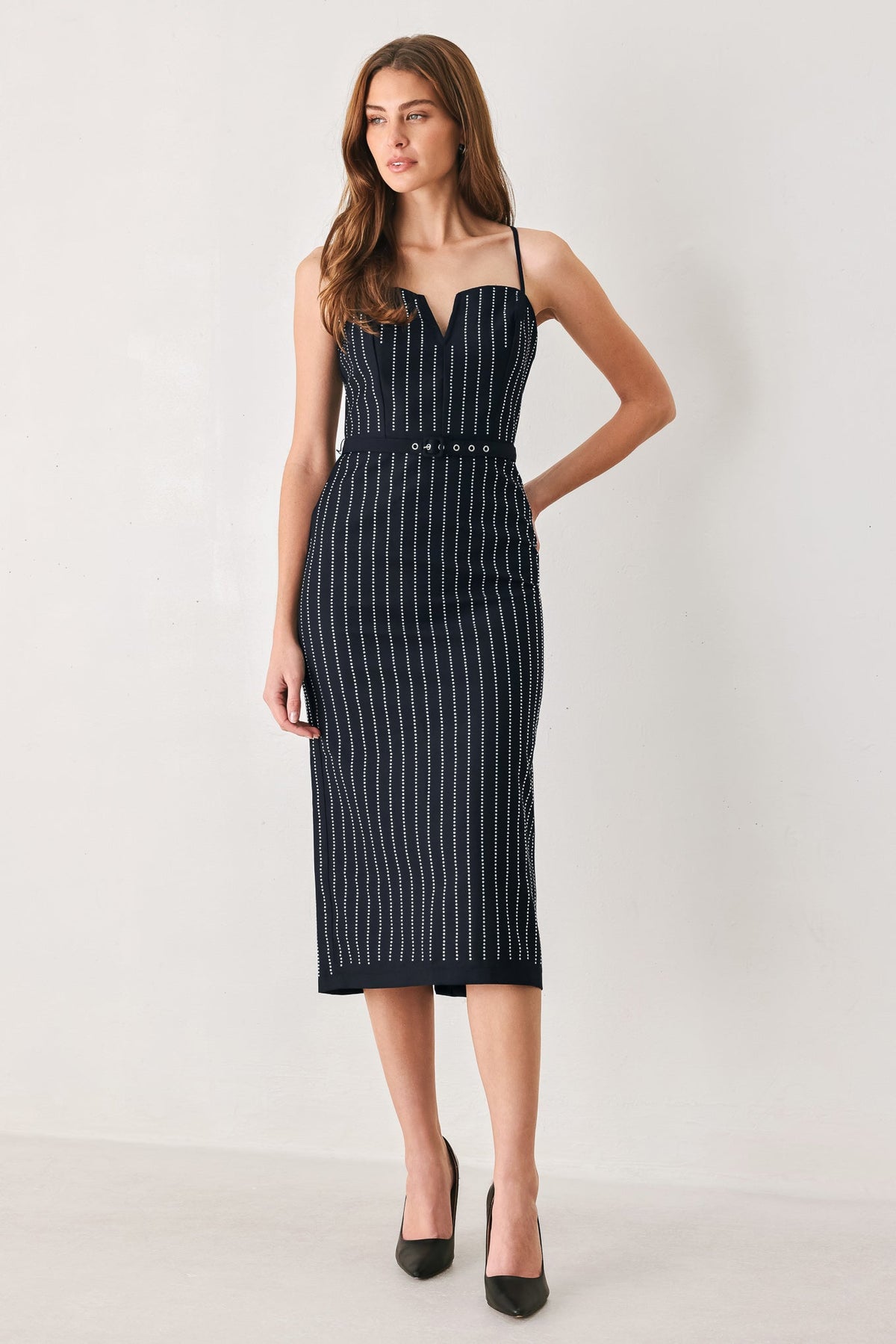 VERTICAL GRACE WOVEN MIDI DRESS
