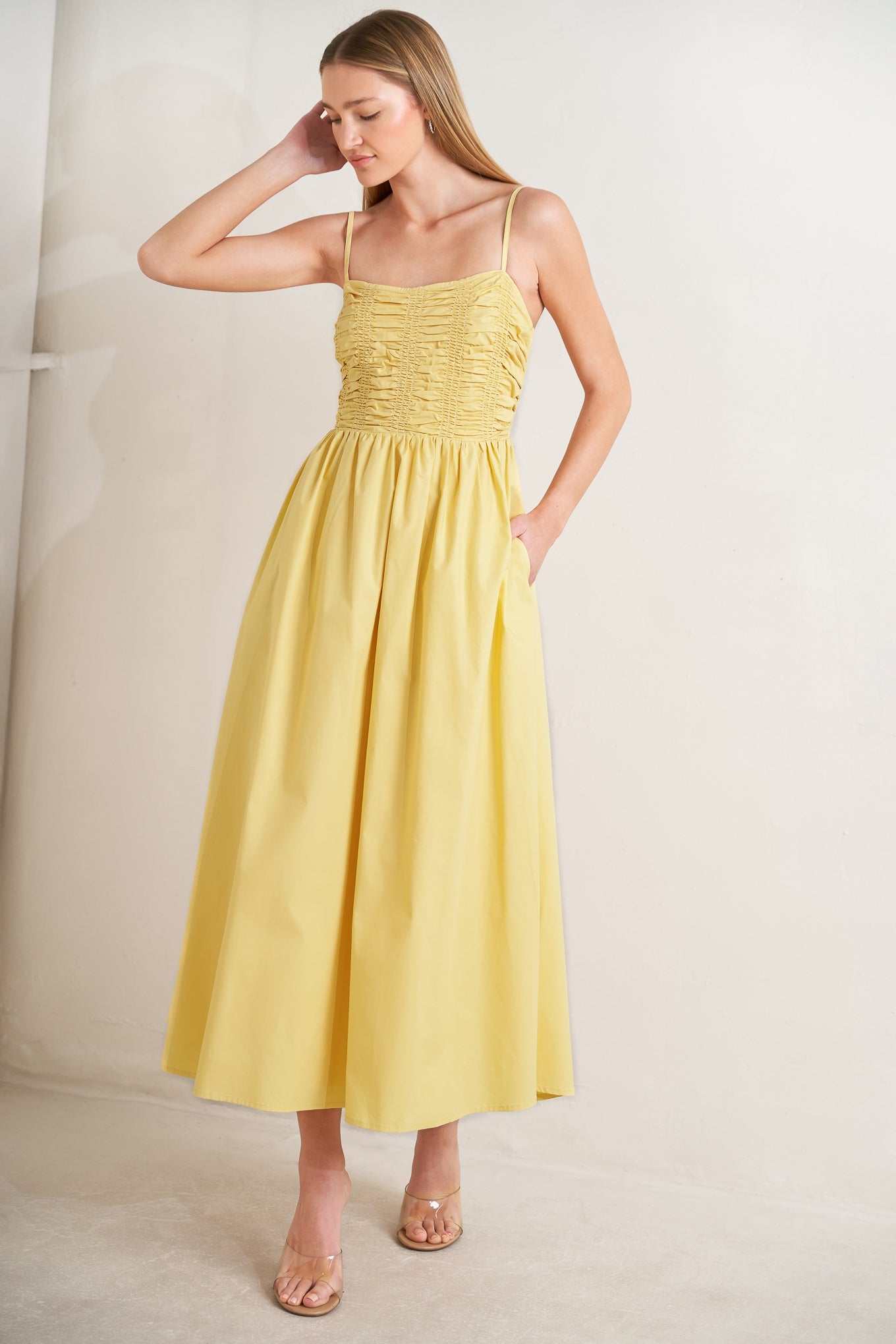 LEMON KISS WOVEN MIDI DRESS
