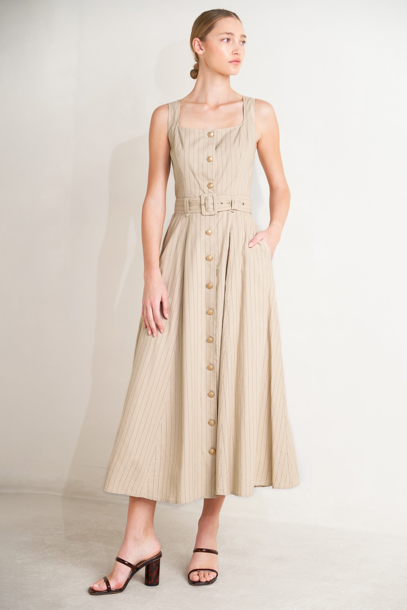 TAILORED IN SUNLIGHT WOVEN MIDI DRESS