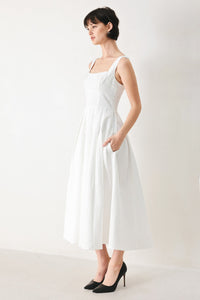 ECHO IN WHITE WOVEN MIDI DRESS