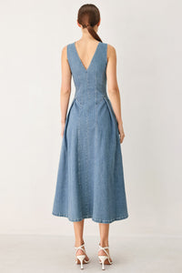 SWEETHEART V-NECK DENIM MIDI DRESS