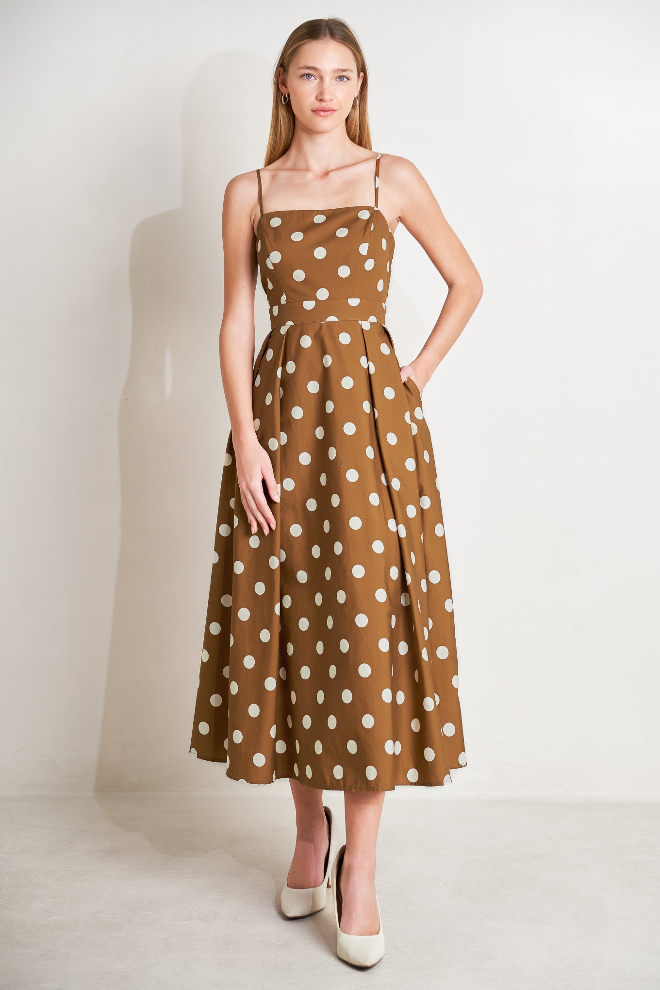 ESPRESSO DOT DREAM WOVEN MIDI DRESS