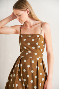 ESPRESSO DOT DREAM WOVEN MIDI DRESS