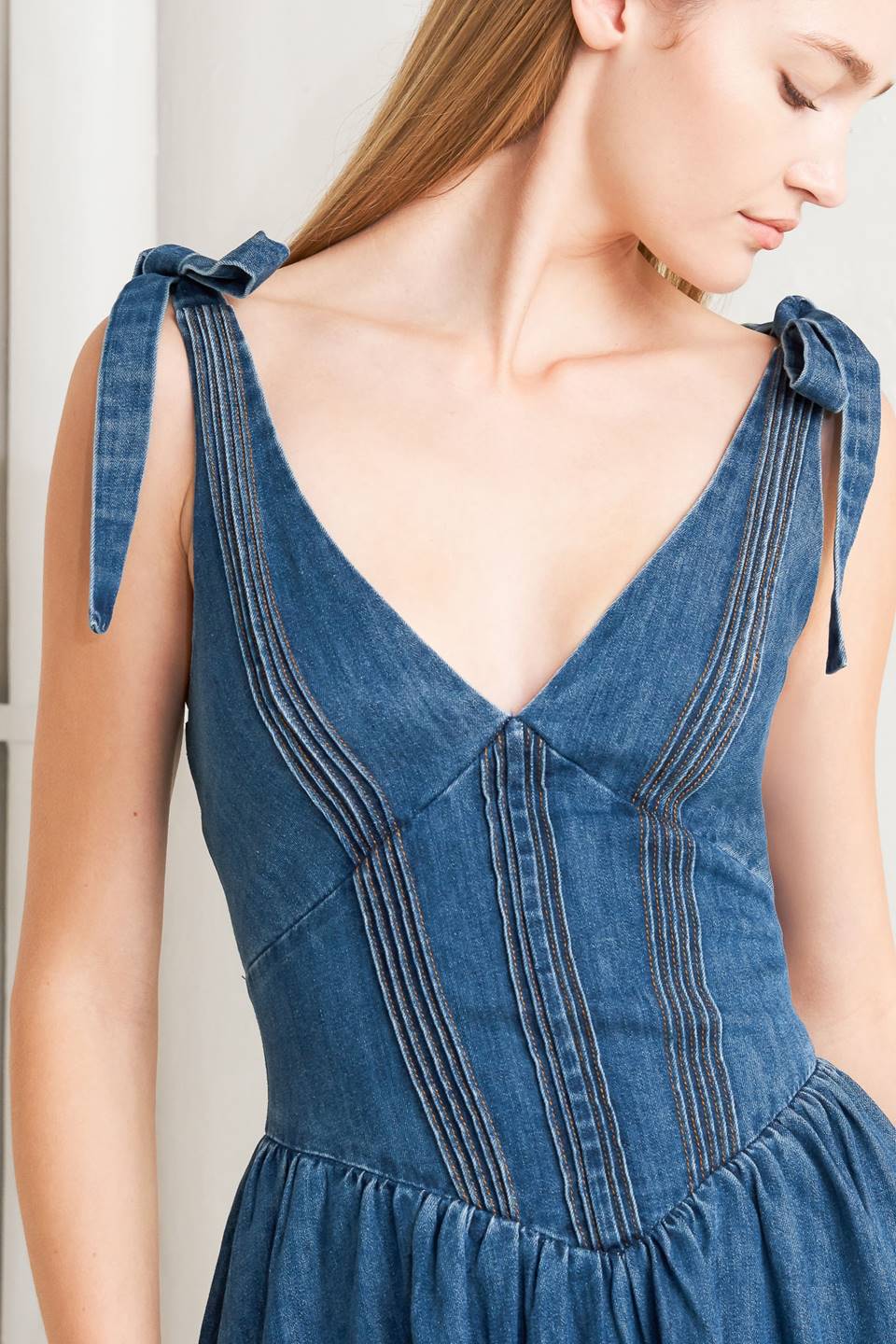 BLUE BALLET DENIM MIDI DRESS