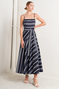 SWEET ESCAPE STRIPE WOVEN MIDI DRESS