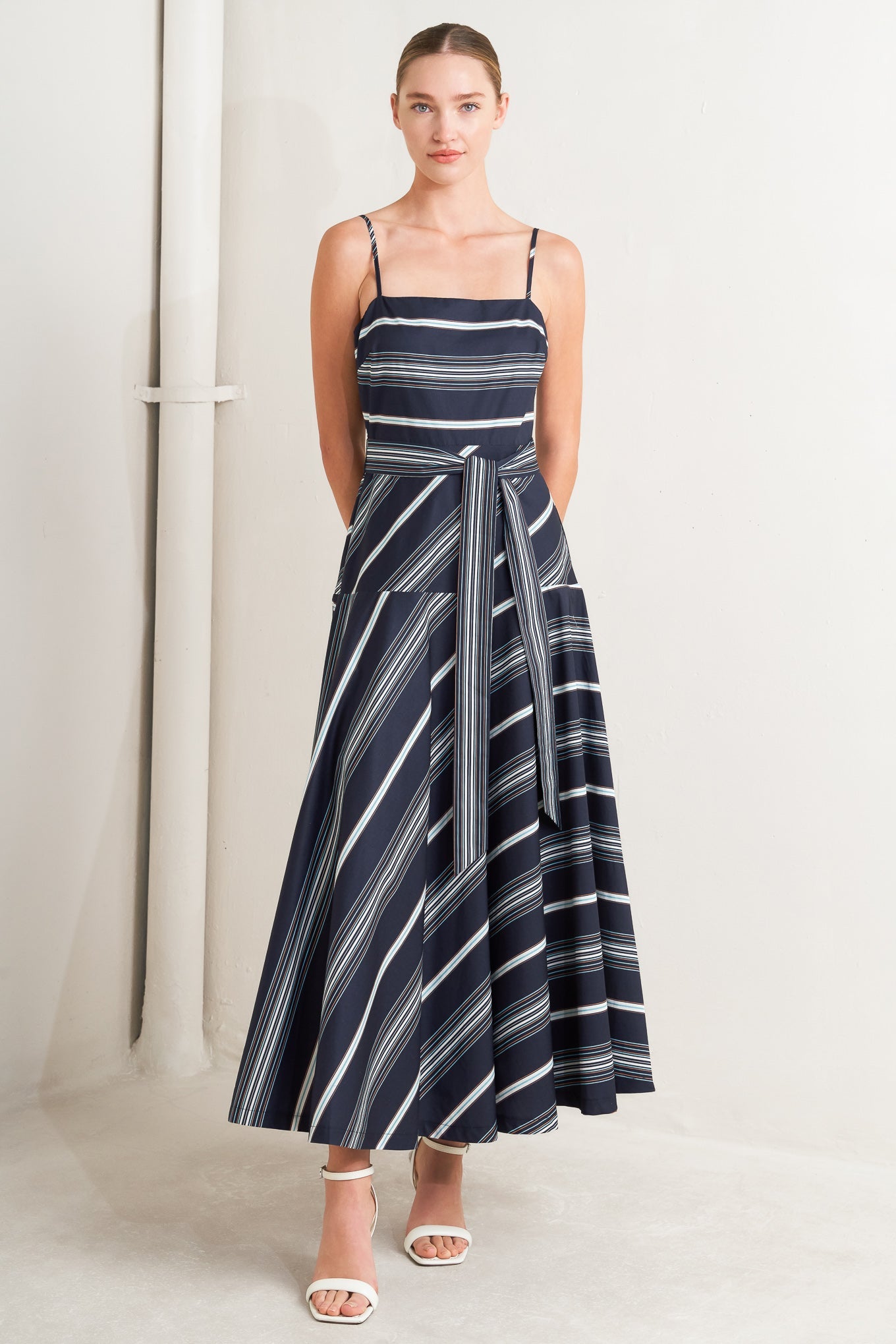 SWEET ESCAPE STRIPE WOVEN MIDI DRESS
