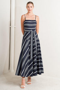 SWEET ESCAPE STRIPE WOVEN MIDI DRESS