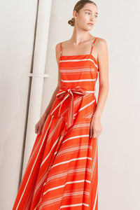 SWEET ESCAPE STRIPE WOVEN MIDI DRESS