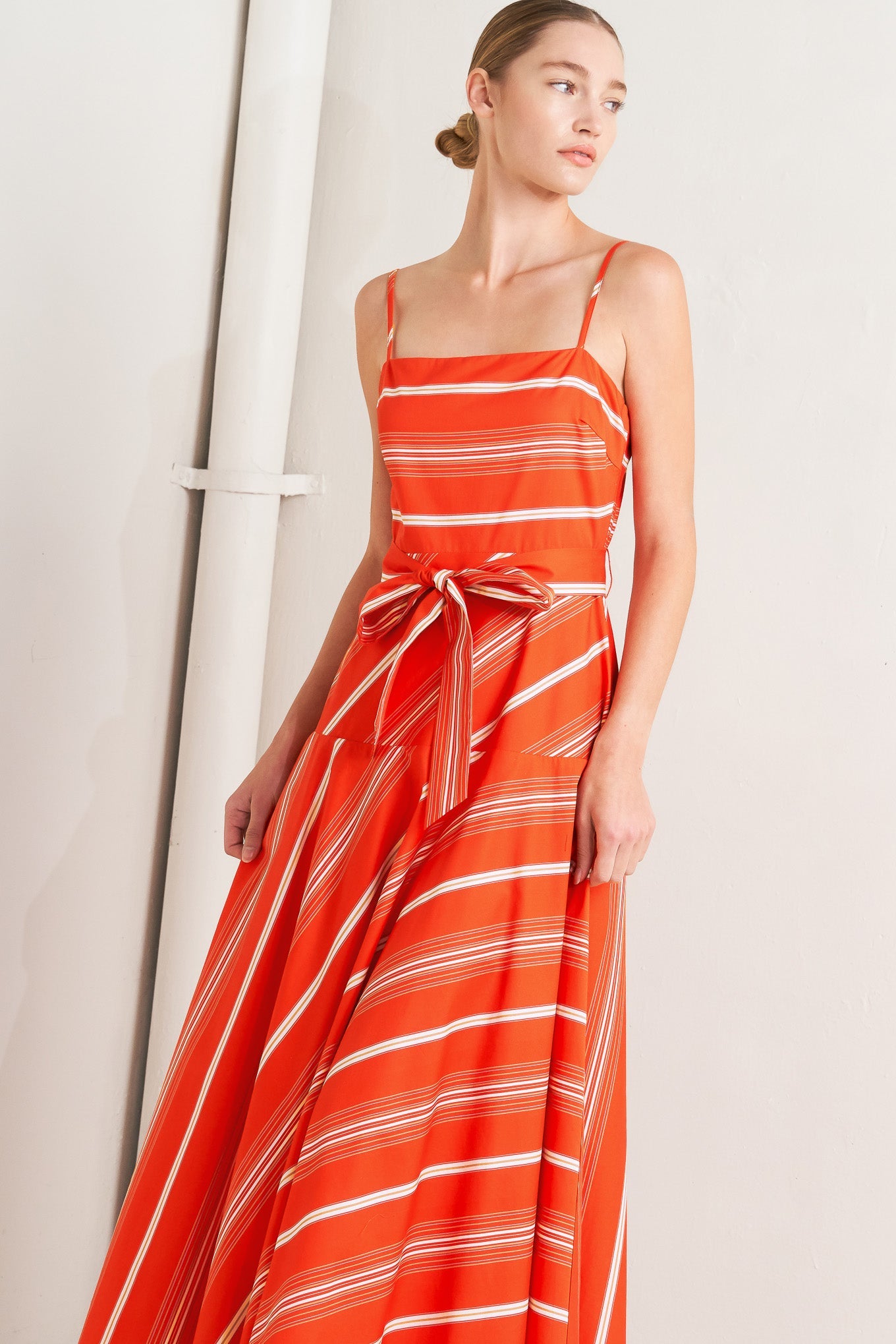 SWEET ESCAPE STRIPE WOVEN MIDI DRESS