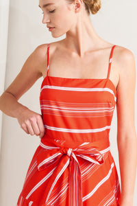 SWEET ESCAPE STRIPE WOVEN MIDI DRESS