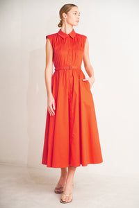 RUNWAY READY SCARLET WOVEN MIDI DRESS
