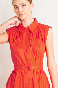 RUNWAY READY SCARLET WOVEN MIDI DRESS