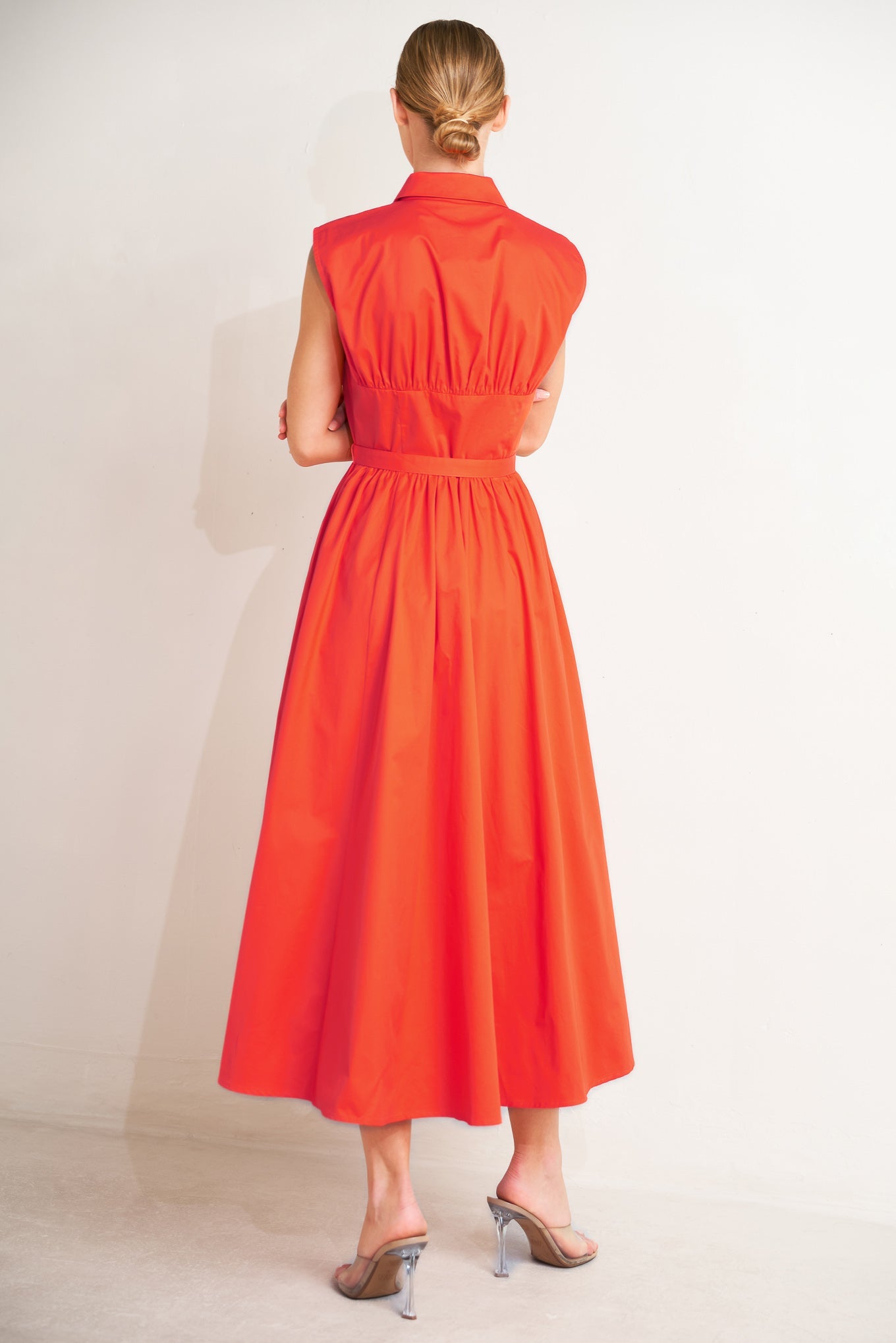 RUNWAY READY SCARLET WOVEN MIDI DRESS