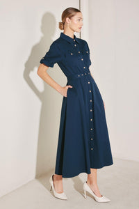 CLASSIC AUTHORITY WOVEN MIDI DRESS