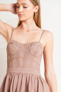 UNDERSTATED GLAM WOVEN TWILL MIDI DRESS