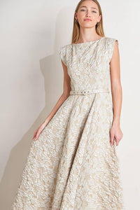 STATEMENT IN IVORY WOVEN MIDI DRESS