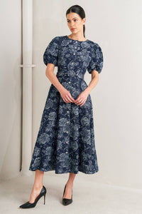 DARK BLOOM JACQUARD DENIM MIDI DRESS